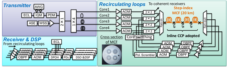 2×2聲光光開關(guān) 多芯光纖循環(huán)芯置換 芯間串?dāng)_抑制 3000 公里傳輸實(shí)驗(yàn) 2×2聲光光開關(guān) 多芯光纖循環(huán)芯置換 芯間串?dāng)_抑制 3000 公里傳輸實(shí)驗(yàn)