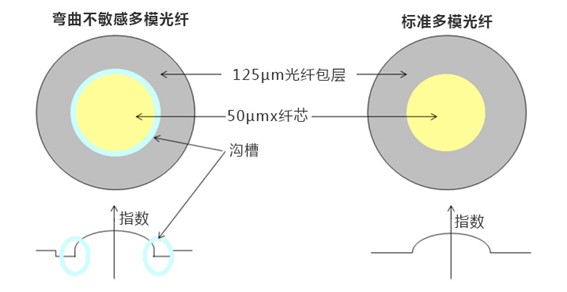 彎曲不敏感光纖與標準光纖結(jié)構(gòu)對比圖-廣西科毅光通信 彎曲不敏感光纖與標準光纖結(jié)構(gòu)對比圖-廣西科毅光通信