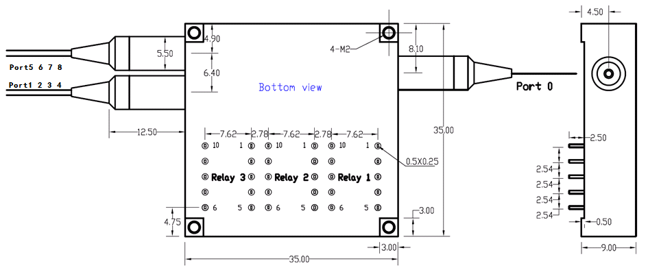 Mini 1×8T 光開(kāi)關(guān)尺寸圖 Mini 1×8T 光開(kāi)關(guān)尺寸圖