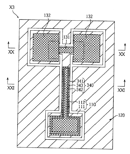 第三實施例的微型開關器件的平面圖 第三實施例的微型開關器件的平面圖