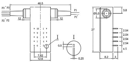 D1×2 多模光開關(3V 鎖定型)產品尺寸圖 - 科毅光通信 D1×2 多模光開關(3V 鎖定型)產品尺寸圖 - 科毅光通信